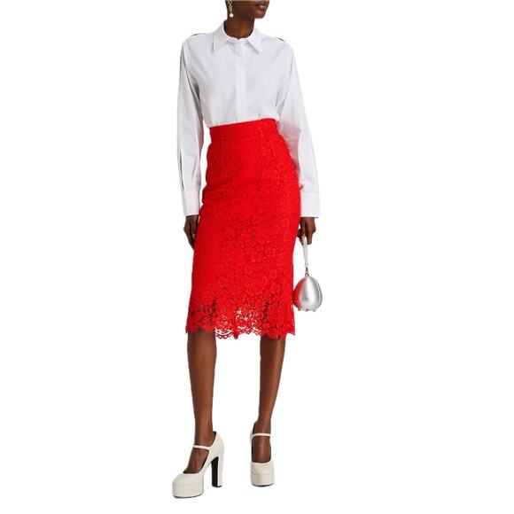 NWT Dolce & Gabbana Red corded Lace Midi Skirt IT 40 US S - Picture 4 of 8